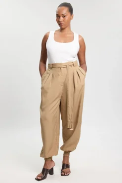 Pantalon Grande Taille En Sergé De Cupro Style Utilitaire