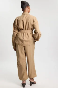Pantalon Grande Taille En Sergé De Cupro Style Utilitaire