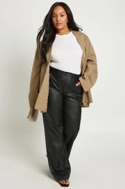 boohoo Pantalon Grande Taille En Synthétiquecuir À Jambe Droite<Femme Pantalons|Tailleurs