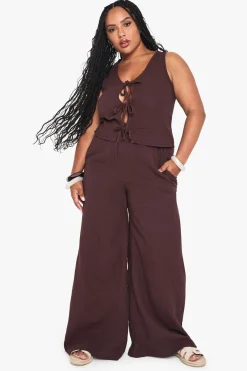 Pantalon grande taille en étamine à taille élastiquée