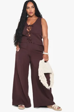 Pantalon grande taille en étamine à taille élastiquée