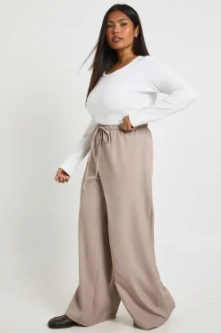 Pantalon Grande Taille à Jambes Larges avec Taille Élastique et Cordon de Serrage