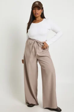 Pantalon Grande Taille à Jambes Larges avec Taille Élastique et Cordon de Serrage
