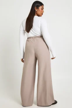 Pantalon Grande Taille à Jambes Larges avec Taille Élastique et Cordon de Serrage