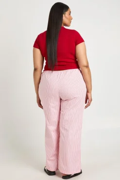 Pantalon Grande Taille À Jambes Larges Avec Taille Élastiquée Et Rayures