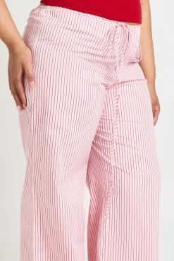 Pantalon Grande Taille À Jambes Larges Avec Taille Élastiquée Et Rayures