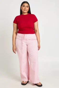Pantalon Grande Taille À Jambes Larges Avec Taille Élastiquée Et Rayures