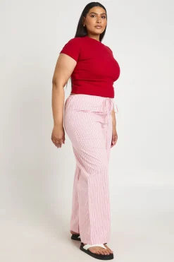 Pantalon Grande Taille À Jambes Larges Avec Taille Élastiquée Et Rayures