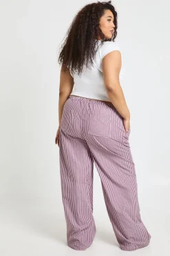 boohoo Pantalon Grande Taille À Jambes Larges Avec Taille Élastiquée Et Rayures Tissées<Femme Pantalons
