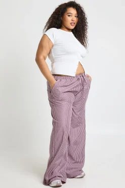 boohoo Pantalon Grande Taille À Jambes Larges Avec Taille Élastiquée Et Rayures Tissées<Femme Pantalons