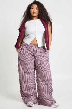 boohoo Pantalon Grande Taille À Jambes Larges Avec Taille Élastiquée Et Rayures Tissées<Femme Pantalons