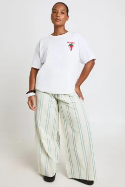 Pantalon Grande Taille À Jambes Larges Rayé