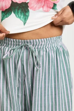 boohoo Pantalon Grande Taille À Jambes Larges Avec Taille Élastiquée Et Rayures Tissées<Femme Pantalons