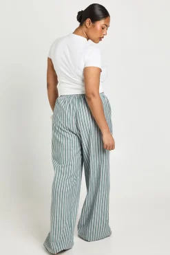 boohoo Pantalon Grande Taille À Jambes Larges Avec Taille Élastiquée Et Rayures Tissées<Femme Pantalons