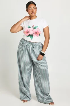 boohoo Pantalon Grande Taille À Jambes Larges Avec Taille Élastiquée Et Rayures Tissées<Femme Pantalons