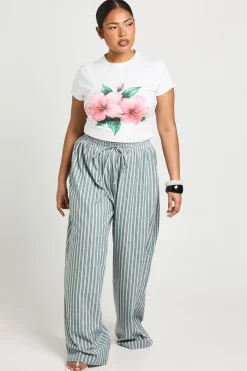 boohoo Pantalon Grande Taille À Jambes Larges Avec Taille Élastiquée Et Rayures Tissées<Femme Pantalons