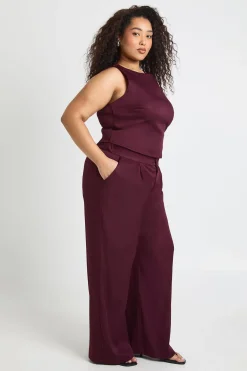 Pantalon Grande Taille à Jambes Larges avec Plis Devant