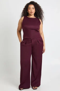 Pantalon Grande Taille à Jambes Larges avec Plis Devant
