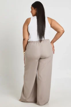 Pantalon Grande Taille À Jambes Larges Avec Taille Élastiquée Et Cordon De Serrage Tissé