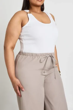 Pantalon Grande Taille À Jambes Larges Avec Taille Élastiquée Et Cordon De Serrage Tissé