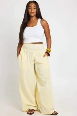 Pantalon Grande Taille À Jambes Larges Rayé Avec Taille Froncée