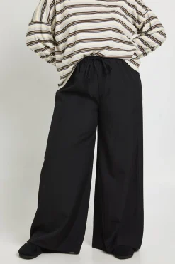Pantalon Grande Taille À Jambes Larges En Tissu Tissé Avec Taille Élastique Et Cordon De Serrage