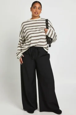 Pantalon Grande Taille À Jambes Larges En Tissu Tissé Avec Taille Élastique Et Cordon De Serrage