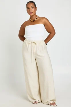 boohoo Pantalon Grande Taille À Jambes Larges Effet Lin<Femme Pantalons