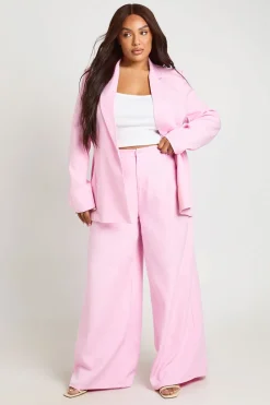 Pantalon Grande Taille À Jambes Larges Avec Plis Sur Le Devant