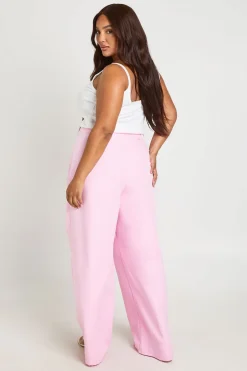 Pantalon Grande Taille À Jambes Larges Avec Plis Sur Le Devant