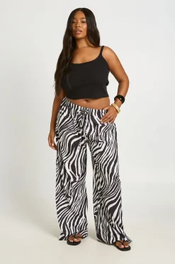 Pantalon Grande Taille À Jambes Larges En Jersey Texturé Imprimé Zèbre