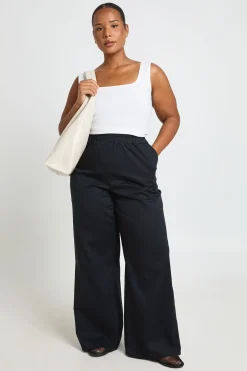 Pantalon Grande Taille À Jambes Larges Avec Taille Élastiquée