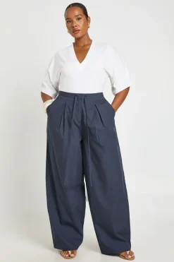 Pantalon Grande Taille À Jambe Tonneau En Popeline