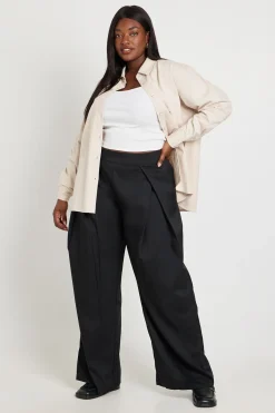 boohoo Pantalon Grande Taille À Jambes Tonneau Et Plis<Femme Pantalons