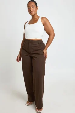 boohoo Pantalon Grande Taille Jambe Droite En Sergé Taille Ajustable<Femme Pantalons|Tailleurs