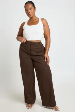 boohoo Pantalon Grande Taille Jambe Droite En Sergé Taille Ajustable<Femme Pantalons|Tailleurs