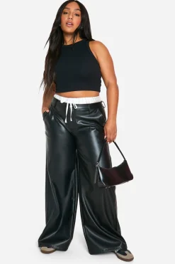 boohoo Pantalon Grande Taille À Jambes Larges En Satin Avec Taille Élastique<Femme Pantalons|Satin Et Dentelle