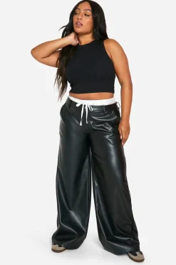 boohoo Pantalon Grande Taille À Jambes Larges En Satin Avec Taille Élastique<Femme Pantalons|Satin Et Dentelle