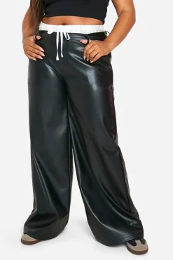 boohoo Pantalon Grande Taille À Jambes Larges En Satin Avec Taille Élastique<Femme Pantalons|Satin Et Dentelle