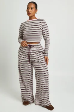 boohoo Pantalon Grande Taille À Jambe Droite En Côtes Rayées<Femme Pantalons|Looks De Rentrée