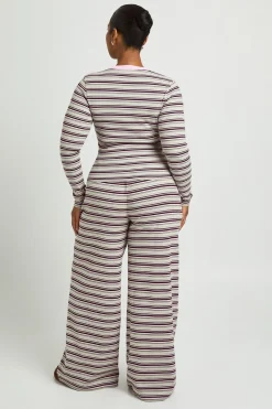 boohoo Pantalon Grande Taille À Jambe Droite En Côtes Rayées<Femme Pantalons|Looks De Rentrée