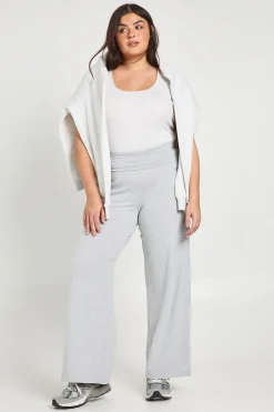Pantalon Grande Taille Jersey Taille Repliée Jambes Larges