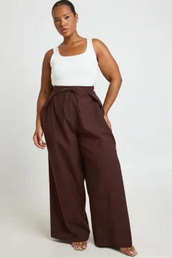 Pantalon Grande Taille À Plis Creux Effet Lin