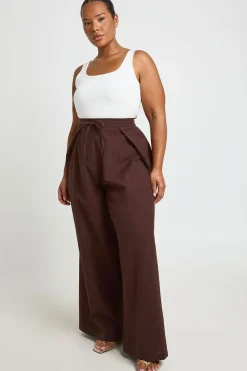 Pantalon Grande Taille À Plis Creux Effet Lin