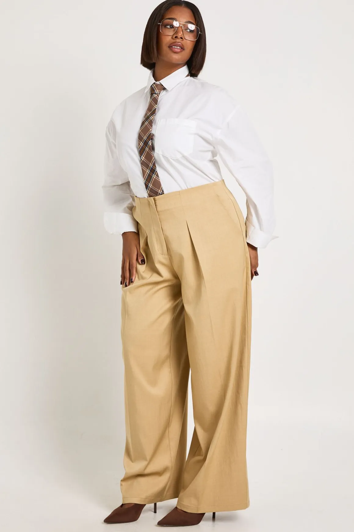 Pantalon Grande Taille à Plis Devant