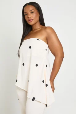boohoo Pantalon Grande Taille À Pois Avec Bandeau Asymétrique Et Taille À Cordon<Femme Pois|Tons Neutres