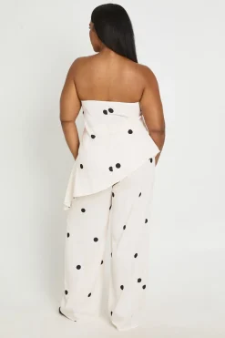 boohoo Pantalon Grande Taille À Pois Avec Bandeau Asymétrique Et Taille À Cordon<Femme Pois|Tons Neutres