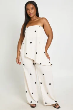 boohoo Pantalon Grande Taille À Pois Avec Bandeau Asymétrique Et Taille À Cordon<Femme Pois|Tons Neutres