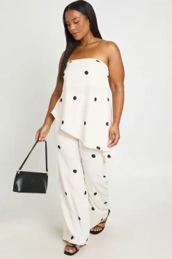 boohoo Pantalon Grande Taille À Pois Avec Bandeau Asymétrique Et Taille À Cordon<Femme Pois|Tons Neutres