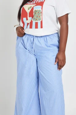 Pantalon Grande Taille À Rayures En Popeline Avec Taille Élastique Et Coupe Barrel